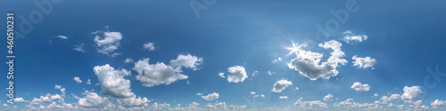 Photography blue sky hdri 360 panorama with white beautiful clouds in seamless projection wi