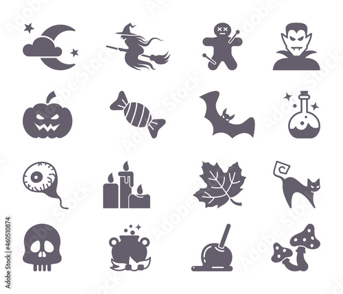 Flat icons with traditional Halloween symbols. Vector icons