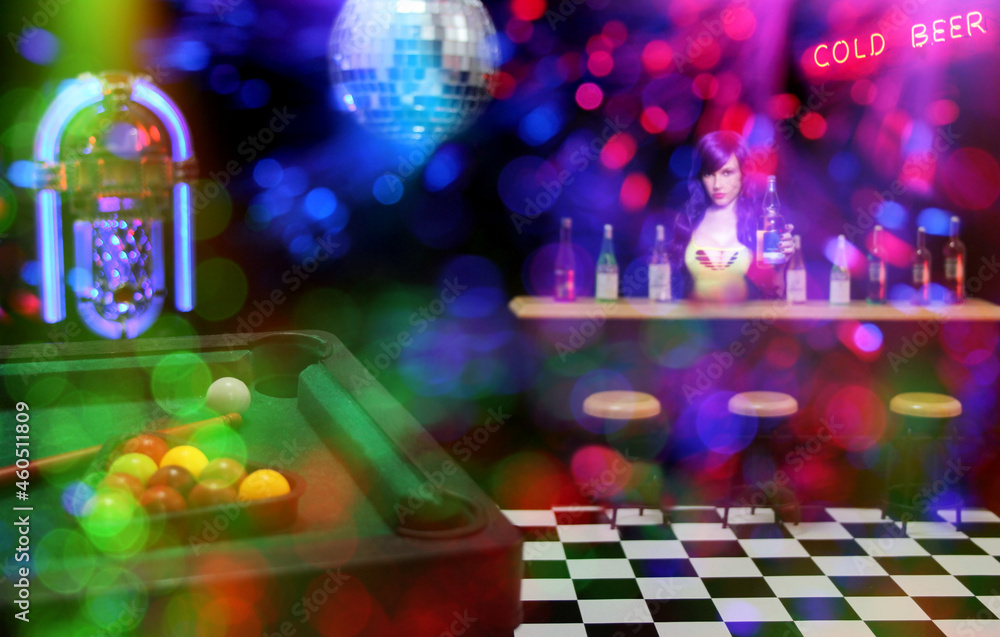Pool Table With Disco Ball and Neon Signs Pool Table With Disco Ball and Neon Signs