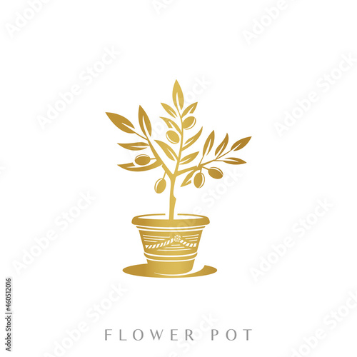 Leaf and pot vector logo template illustration design
