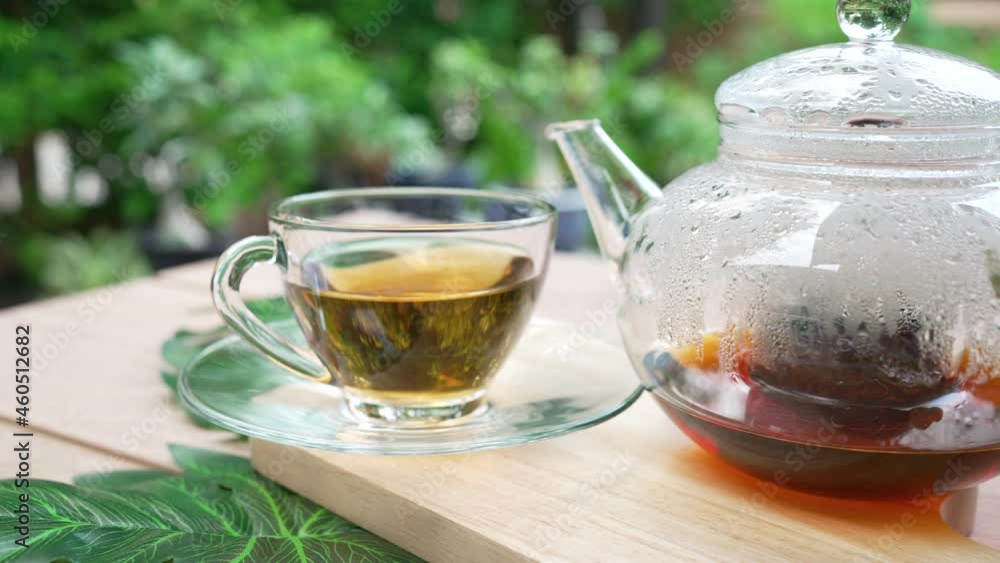 pan view of hot tea served in cafe pan view of hot tea served in cafe