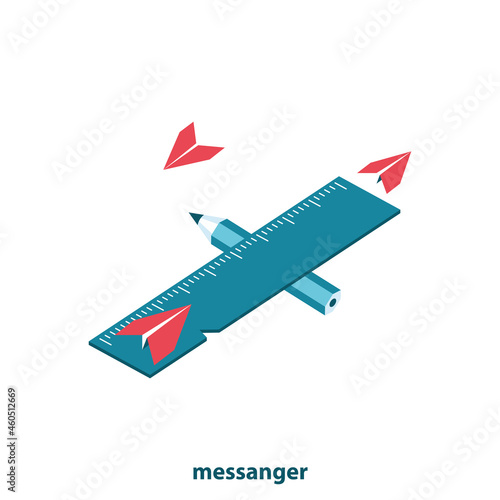 Messanger, runway, vector illustration, icon for websites and printed materials in blue shades.