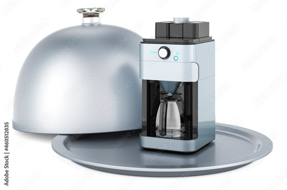 Restaurant cloche with coffee machine, 3D rendering Restaurant cloche with coffee machine, 3D rendering