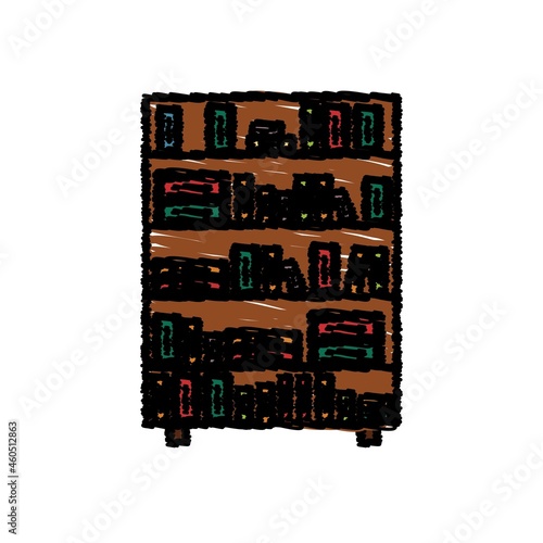 Bookcase Icon design, Colorful chalk. Draw a picture on a white background.