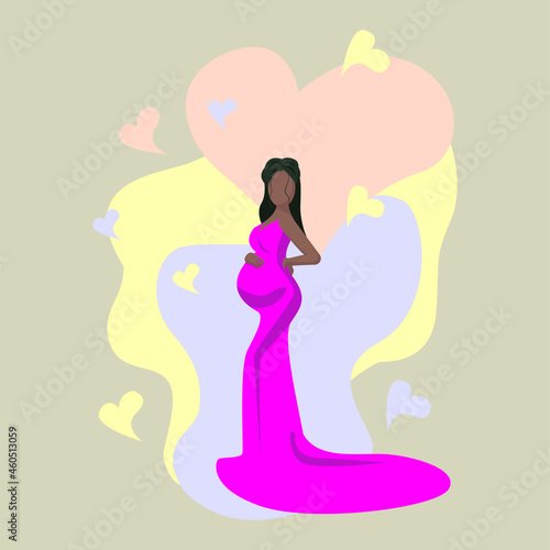 pregnant black girl with flat style in pink dress