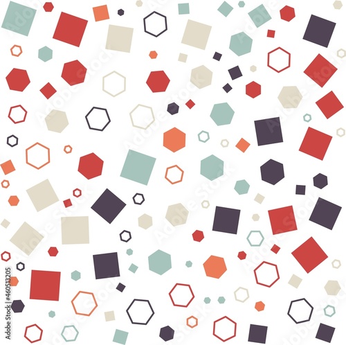 Colorful geometric hexagons, squares background. Abstract pattern background. Shapes pattern. Colorful wrapping paper.