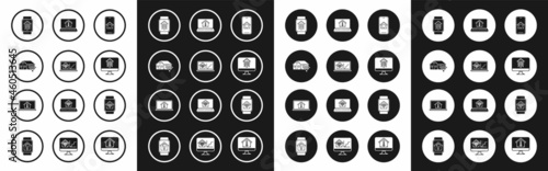 Set Mobile phone with house under protection, Laptop smart home wi-fi, Smart, watch, Computer monitor, temperature, and icon. Vector