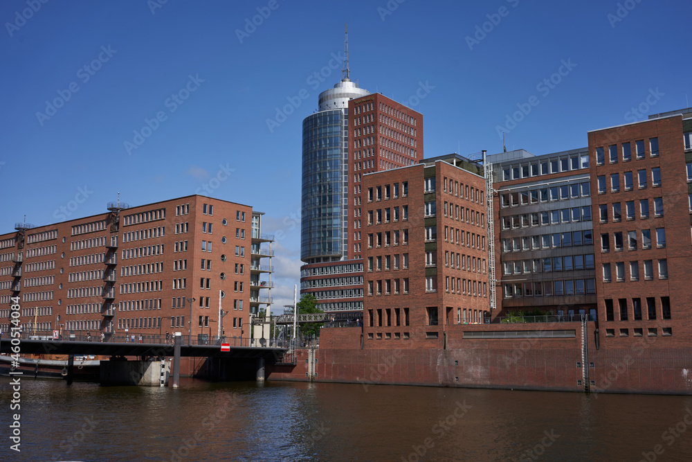 Hamburg, Germany - July 18, 2021 - an Idyllic Scenery of Redbrick architecture in the Port