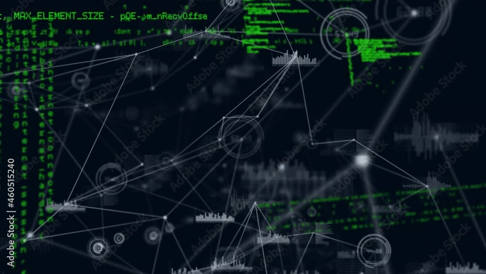 Animation of network of connections over data processing Animation of network of connections over data processing
