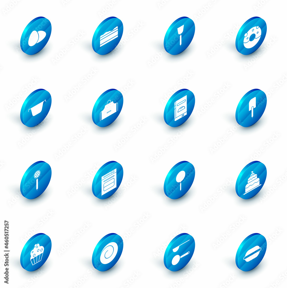 Set Brownie chocolate cake, Spatula, Donut with sweet glaze, Cooking pot, Strainer spoon, Kitchen apron, and Cookbook icon. Vector Set Brownie chocolate cake, Spatula, Donut with sweet glaze, Cooking pot, Strainer spoon, Kitchen apron, and Cookbook icon. Vector