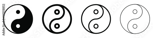 Yin Yang linear symbol. Set of black symbols of harmony and balance. Religion symbol of Taoism. Vector illustration.