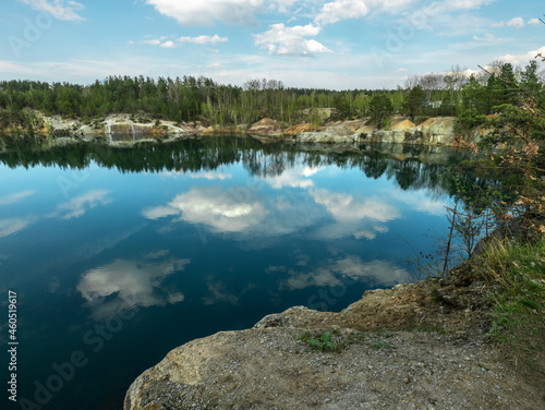 Korostyshevsky quarry flooded granite quarry on the outskirts of the city of Korostyshev, Zhytomyr region, an attraction. Landscape photo