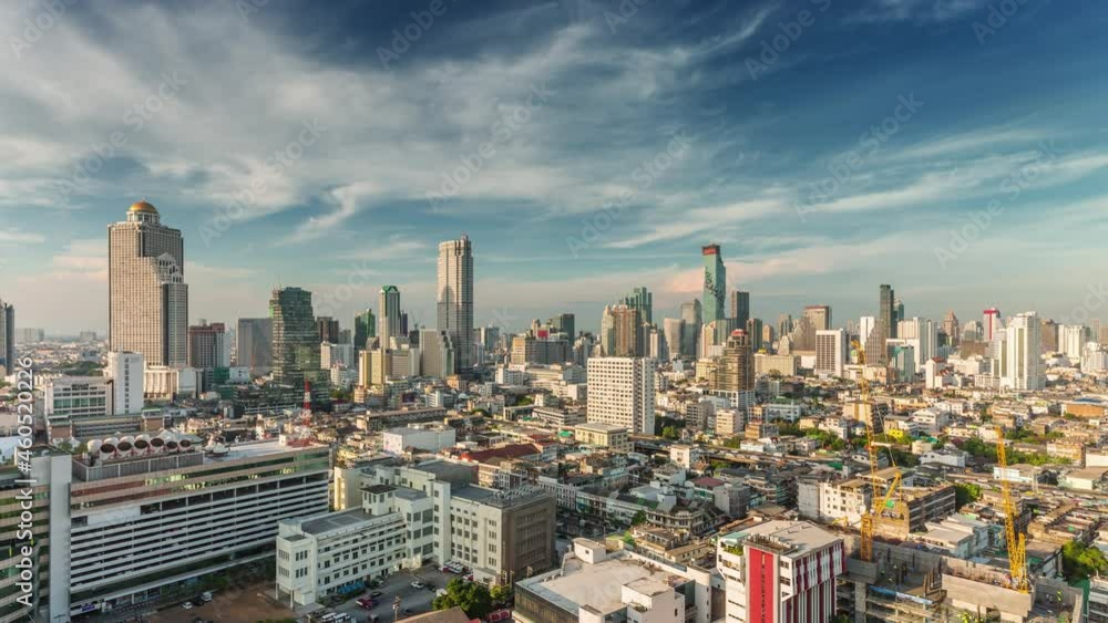 sunny day time bangkok city downtown rooftop panorama 4k timelapse thailand