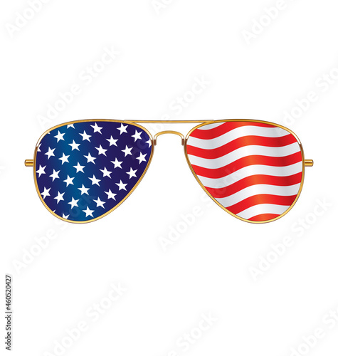 Obraz na płótnie cool gold mirrored rim aviator sunglasses reflecting flying usa flag