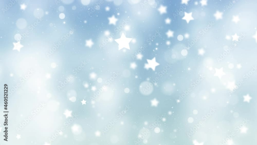 Snowy blue and white Christmas New Year stars with falling snowflakes and glowy bokeh effect, abstract winter background. Snowy blue and white Christmas New Year stars with falling snowflakes and glowy bokeh effect, abstract winter background.