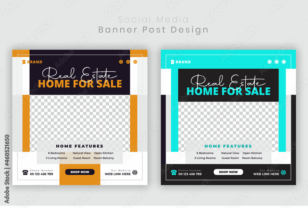 Obraz premium Real estate social media Banner template for House sale square flyer and brochure cover set design.