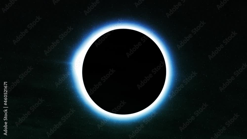 Total blue solar eclipse effect. The moon covers the sun. 3d animation