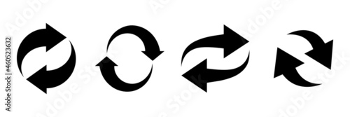 Set of circle arrow vector icons. Recycling icon. Circular vector arrows. Refresh and reload arrow icon. Arrows flat sign. Repeat cycle symbol. Infographic isolated on white background