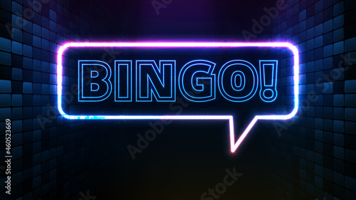 abstract background of bright bingo text neon sign
