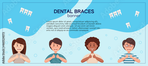 Dental braces banner template with teens