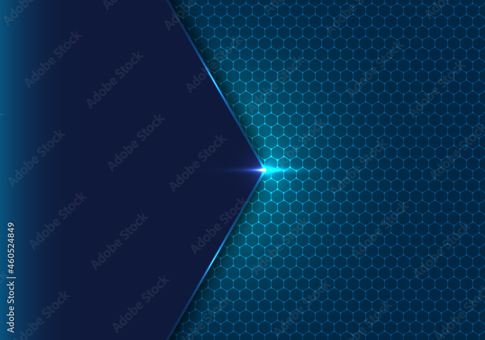 Abstract blue geometric hexagon with dot pattern and light ing effect technology concept background Abstract blue geometric hexagon with dot pattern and light ing effect technology concept background