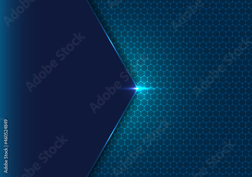 Abstract blue geometric hexagon with dot pattern and light ing effect technology concept background