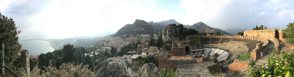 View from greek amphiteatre in Taormina, Sicily, Italy
