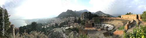 View from greek amphiteatre in Taormina  Sicily  Italy 