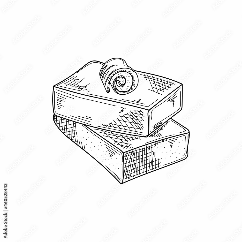 Drawing, engraving, ink, line art, vector illustration fresh butter