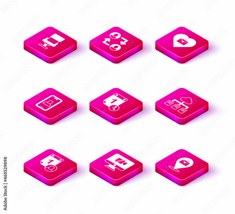 Set Time management, Video camera Off on computer, chat conference, Online working, Heart with text and Project team base icon. Vector Set Time management, Video camera Off on computer, chat conference, Online working, Heart with text and Project team base icon. Vector