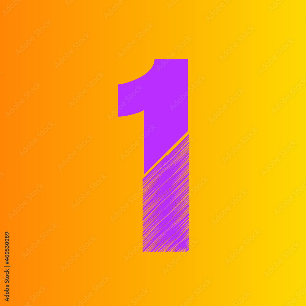 Number 1 slanted 3d font engraved and extruded from the surface. Number 1 slanted 3d font engraved and extruded from the surface.