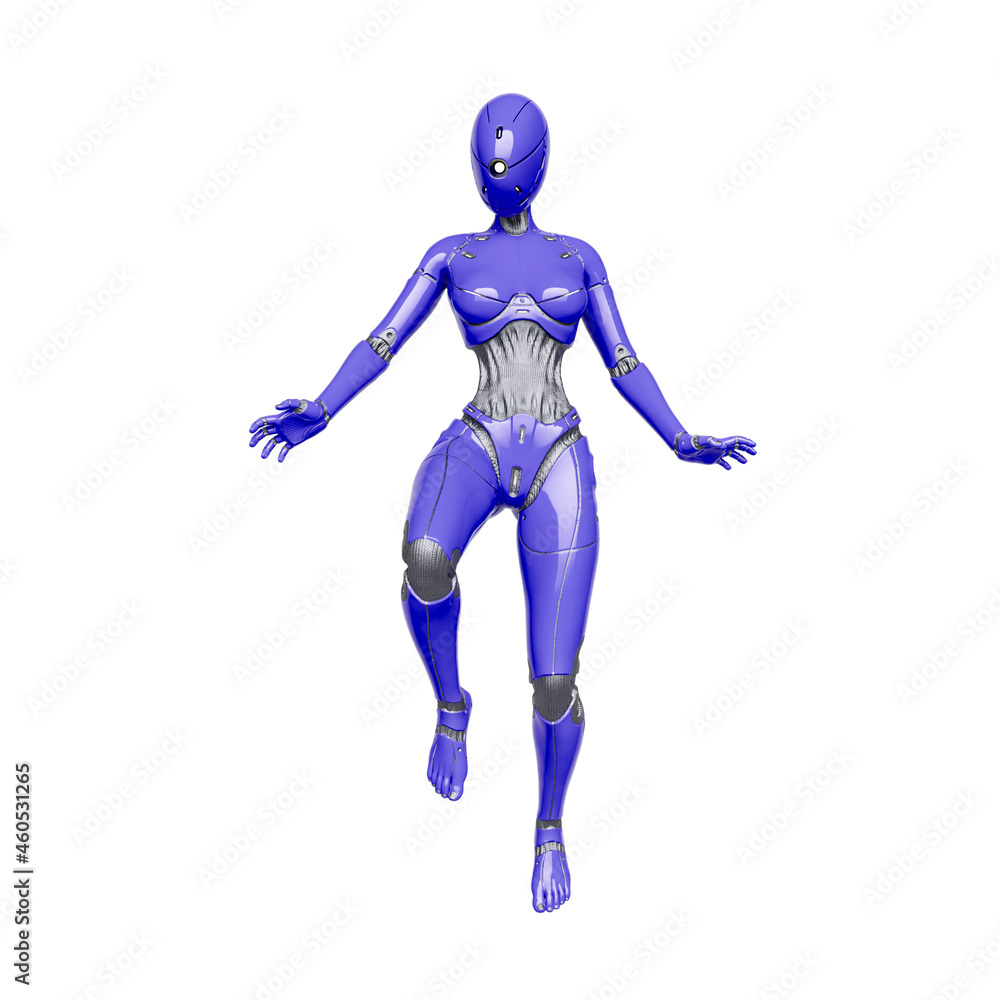 gynoid is the super fembot is floating in white background gynoid is the super fembot is floating in white background