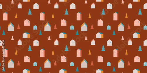 Winter, Christmas seamless pattern design, Boho, Bohemian modern style 
