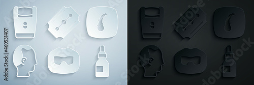 Set Mustache and beard, Human hair follicle, Baldness, Oil bottle, Blade razor and Electric blade icon. Vector