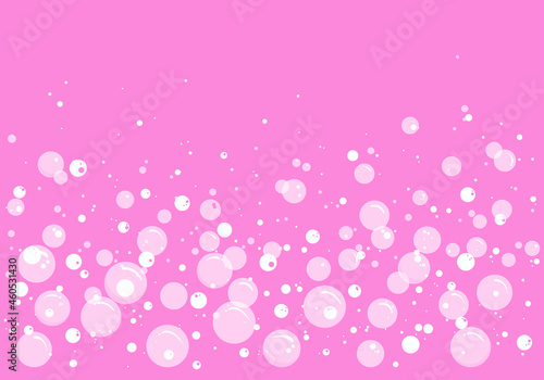 Soap bubbles and foam vector pink background, transparent suds pattern. Cartoon effervescent and fizzy drink. Soda pop. Abstract illustration
