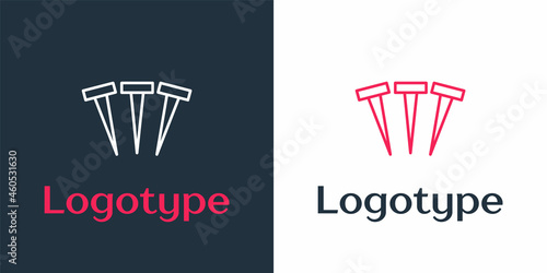 Logotype line Metallic nails icon isolated on white background. Logo design template element. Vector