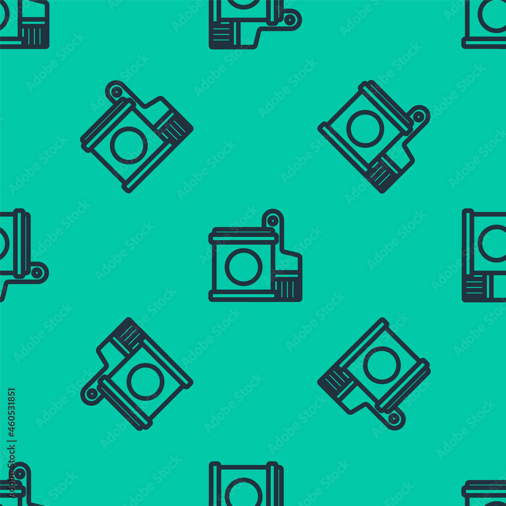 Blue line Paint bucket and brush icon isolated seamless pattern on green background. Vector Blue line Paint bucket and brush icon isolated seamless pattern on green background. Vector