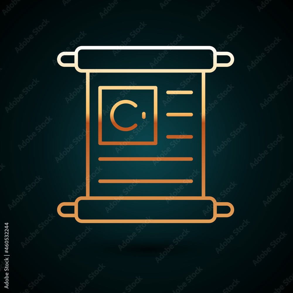 Gold line Holy book of Koran icon isolated on dark blue background. Muslim holiday, Eid Mubarak, Eid al-fitr, Ramadan Kareem. Vector Gold line Holy book of Koran icon isolated on dark blue background. Muslim holiday, Eid Mubarak, Eid al-fitr, Ramadan Kareem. Vector