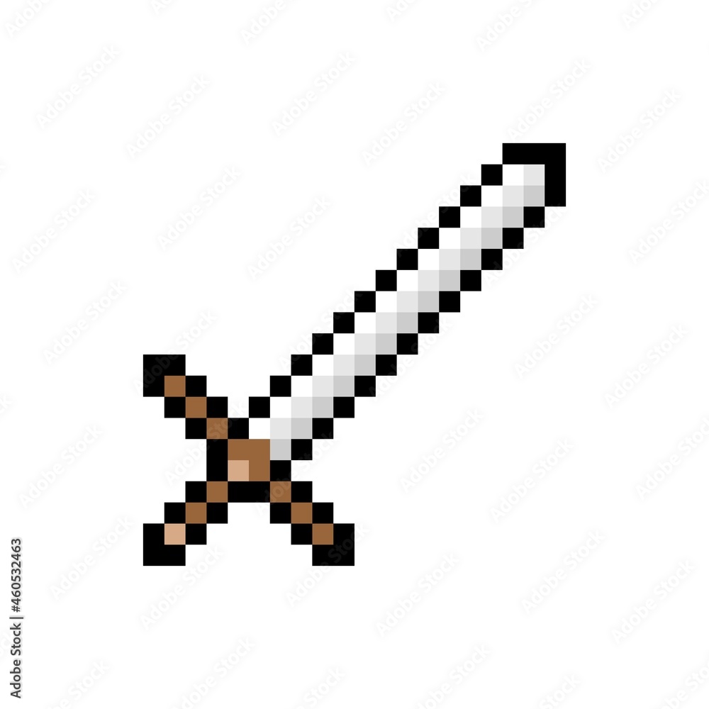 Pixel sword icon. Medieval sharp melee weapon. Epic grade antique blade for 8bit games. Fantasy ancient vector dagger