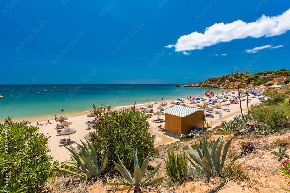 Obraz premium Aerial panoramic shots of Praia da Balaia and Praia de Santa Eulalia Portugal, Algarve Albufeira