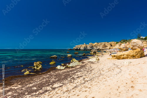 Aerial view of amazing Praia dos Paradinha beach, Albufeira, Algarve, Portugal photo