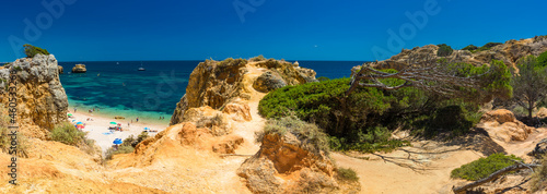 Aerial view of amazing Praia dos Paradinha beach, Albufeira, Algarve, Portugal