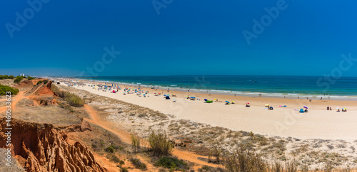 Aerial beach view of Vilamoura and Praia de Falesia, Algarve, Portugal photo