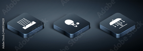 Set Isometric Swedish wall, Attraction carousel and Racket and ball icon. Vector