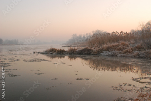 Winter morning. Odra river Poland.