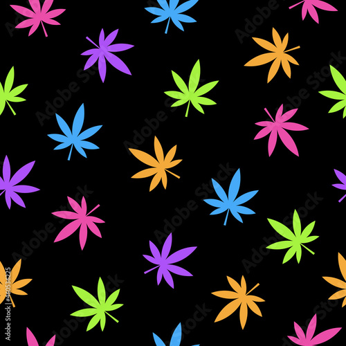 Colorful Marijuana Leaves Seamless Pattern. Cannabis Leaf. Vector