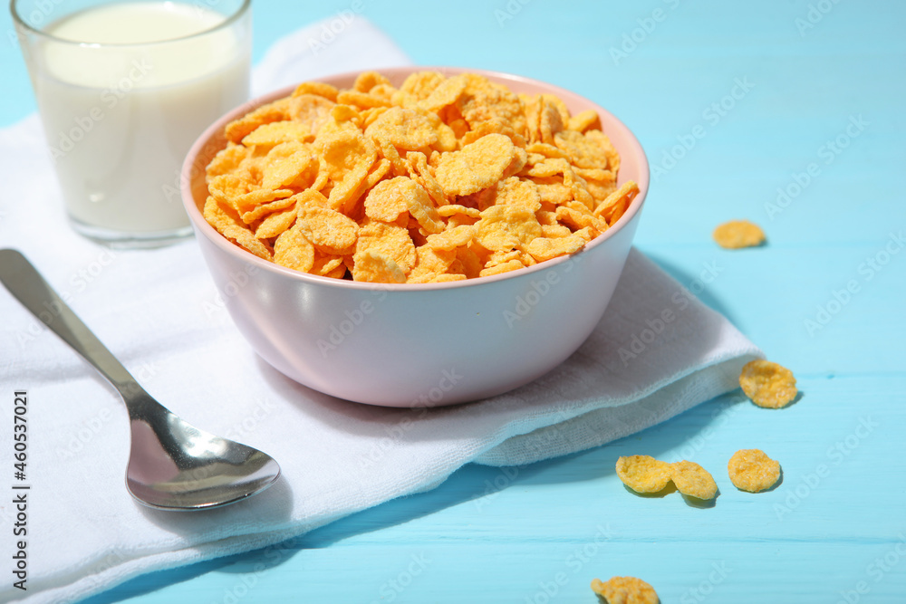 Delicious cornflakes in a plate on the table. Delicious cornflakes in a plate on the table.