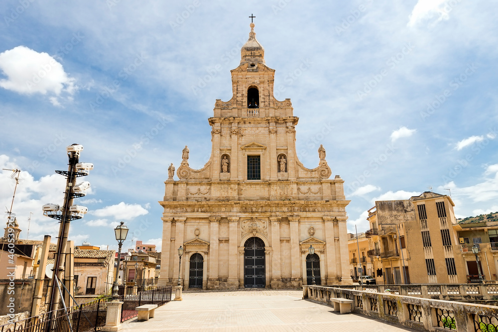 Panoramic View of The Mother Church of Saint Mary of the Stars (Chiesa Madre di Santa Maria delle Stelle) in Comiso, Province of Ragusa, Sicily, Italy.