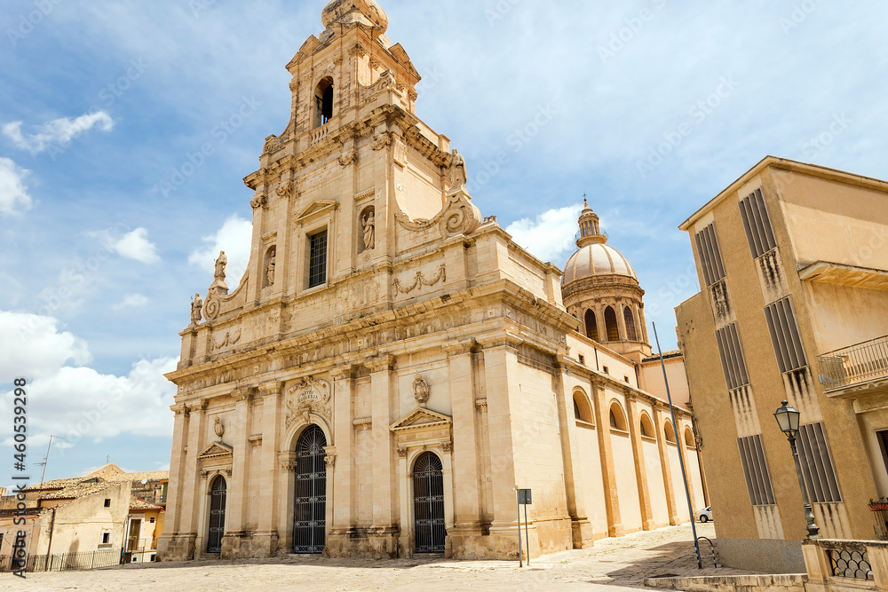 Panoramic View of The Mother Church of Saint Mary of the Stars (Chiesa Madre di Santa Maria delle Stelle) in Comiso, Province of Ragusa, Sicily, Italy.