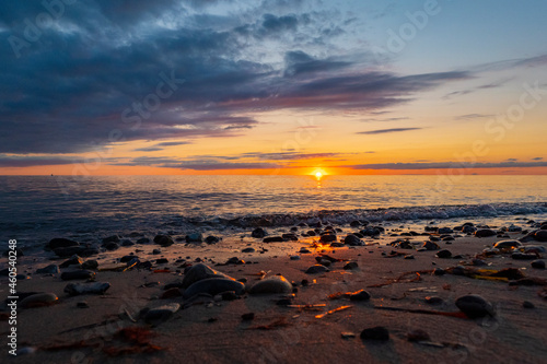 Amazing sunset at Baltic sea beach in Germany. Island Fehmarn
